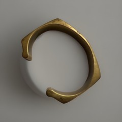 Vintage Heavy Solid Brass Modernist Geometric Cuff Bracelet Open Bangle