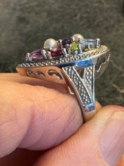 Ross-Simons Multi-Gemstone and Pearl Teardrop Ring with Matching Pendant Slide