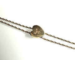 14K Victorian WATCH CHAIN necklace with Ruby Heart Shaped Slider & clip/fob