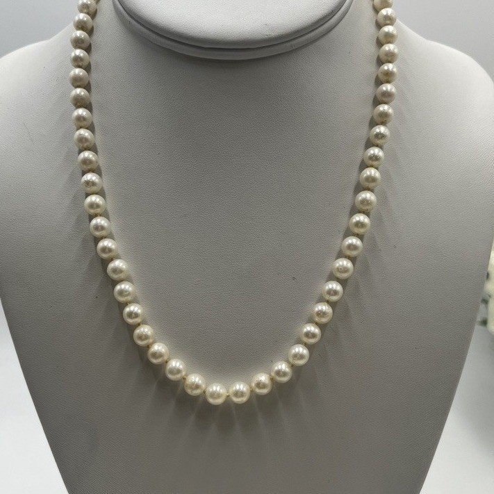 Vintage 14K Yellow Gold Clasp Hand Knotted Cultured Cream Pearl Necklace As Is