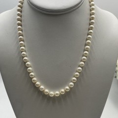Vintage 14K Yellow Gold Clasp Hand Knotted Cultured Cream Pearl Necklace As Is