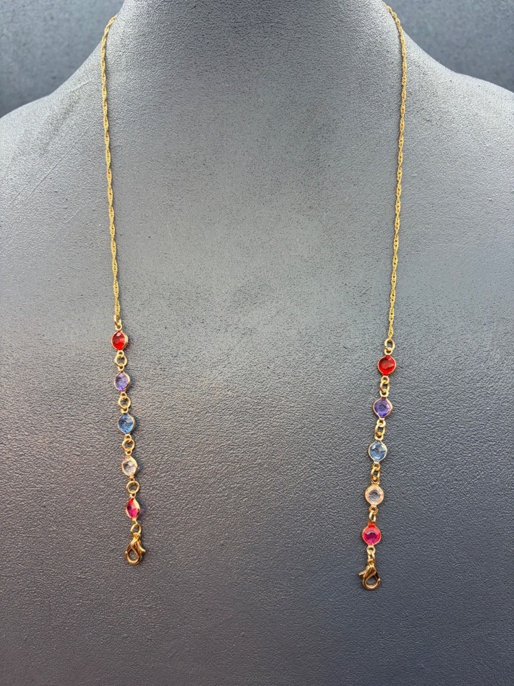 Glasses Holder Or Necklace 24 In Gold Chain Multi Color Rhinestone Faceted Bezel