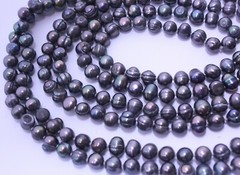 Vintage Grey Purple 6-7 mm Natural Baroque Pearls Knotted Necklace 62″