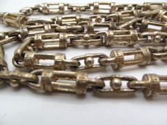Vintage Heavy Silver & Copper Bar & Cage 7.80mm Link Chain Necklace 30 Inch