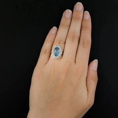 Art Deco Style Aquamarine Lab Created Diamond Engagement Ring 14K White Gold FN
