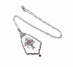 Antique Sterling Silver and Guilloche Enamel Pendant HFB Co. Flower Basket