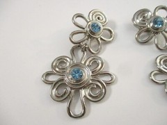 Avon Bracelet & Clip On Earring Set Silver Plated Metal Blue Rhinestones, Signed