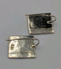 Vintage Sterling Silver 17 mm Hammered Square Attached Hook Dangle 925 Earrings