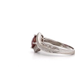 14K White Gold Pink Red Tourmaline Square Checkerboard Cut Diamond Ring Size 7