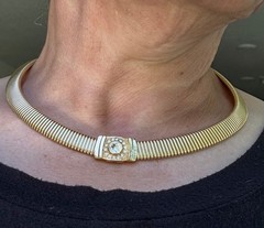 Vintage Christian Dior Clear Rhinestones Choker Necklace Gold Plated 16.5″