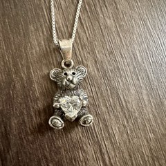 Signed Mark Wasserman Samara Sterling Silver Teddy Bear Heart Necklace