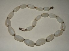 Vintage Translucent Polished White Onyx Oblong Irregular Beads Necklace 17″