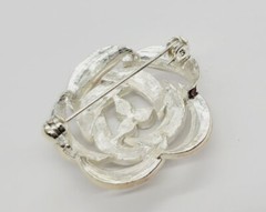 Flower Brooch White Crystal PAVE Silver Tone 1.25 in Vintage Signed