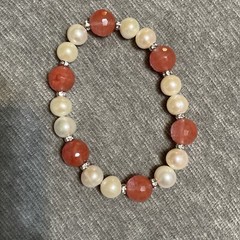 VTG Pair Of Large Pearl Faceted Rose Quartz Gemstone Rhinestone Beads 2