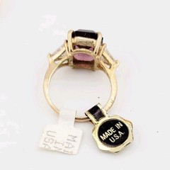 Vtg Sz 9 Ring Purple Clear Cubic Zirconia 18KGE Gold Electroplate Jewelry USA