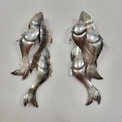 Unusual 70s Vintage Silvertone “Swimming Fish” Dangle Pierced Earrings