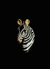 LARGE Vintage Zebra Brooch Black and White Enamel & Gold Tone