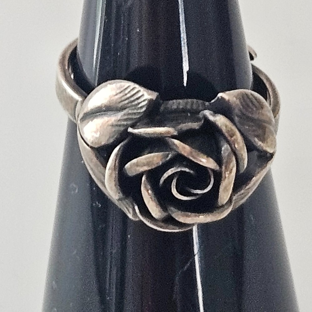 Theodor Klotz Teka Sterling Silver Rose w/ Leaves Ring 925 Size 5