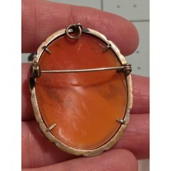 Vintage 800 Silver Carnelian Shell Cameo Brooch Pendant Marcasite Scalloped