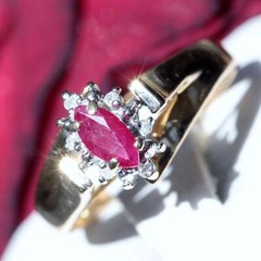 14k yellow gold ring 0.41ct natural diamond & treated ruby size 7 vintage 2.2gr
