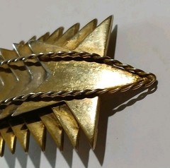 Vtg MCM Brutalist Gilt Sawtooth Brooch Pendant Architectural Gold Tone