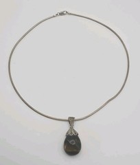 Vintage Milor Italy Necklace Sterling Silver With Tigers Eye Pendant 16.5”