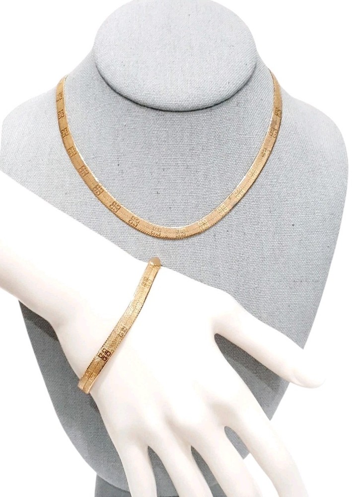 Vintage Givenchy Logo Herringbone Necklace & Bracelet Set SEE DESCRIPTION Rare