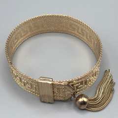 Vintage MCM Greek Key Gold Tone Mesh Slide Bracelet w/ Tassel