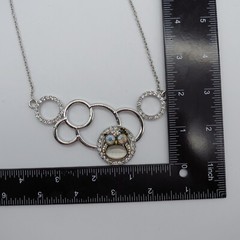 Owl AB Rhinestones Moonglow Cabochon Necklace Silver Tone Statement