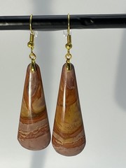 Natural Banded Onyx Gold French Wire Long Earrings lightweight! Red Yellow Pink