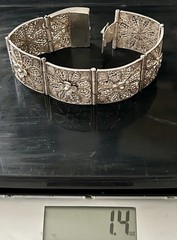 Antique Victorian 7 Panel Bracelet 800 Silver 1.4 Oz Floral Filigree Box Clasp