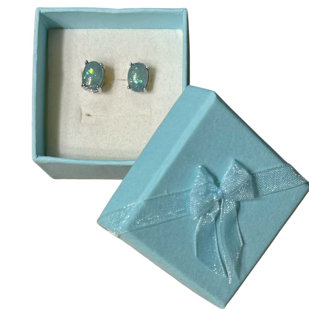 Vintage Man-made Opal Studs with Blue Gift Box