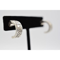 Vintage Demi Hoops Earrings Dangle Drop Etched Design Silver Tone 1990s BinH