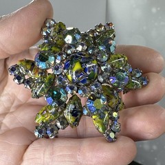 Juliana D&E Millefiori Harlequin AB Rhinestone Earring Set 2689 Brooch 3148 RARE