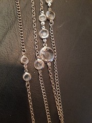 Vintage Modern Silvertone White/ Clear Bezel Multistrand Necklace 30″