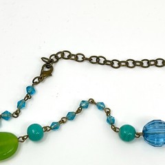 Vintage Y2K Blue & Green Beaded Tassel Necklace Boho Chic Long Lariat Style