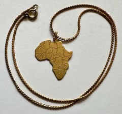 Vintage Africa charm pendant etch countries brass necklace 24″ vtg OR clip on