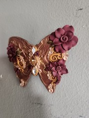 Vintage Decorative Butterfly Brooch • Copper & Maroon Color with Faux Gemstones