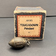 Vintage Avon Touchdown Football Pendant Charm w/ Box 1981 Gold Tone 1″
