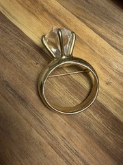 Fun Large Faux Diamond Ring Brooch Pin Goldtone