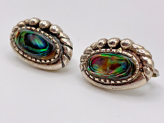 Darling Dainty Vintage 21st and Stone Abalone Sterling Silver Clip-On Earrings