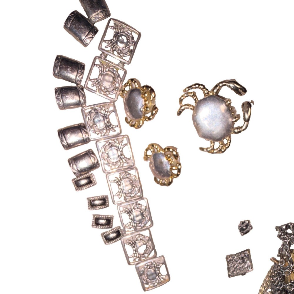Mixed Lot 25pc Silver & Gold Tone Metal Beads and Crab Pendant and earrings