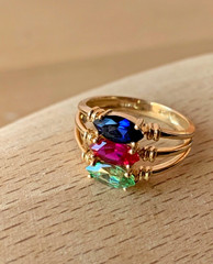 14K GOLD EMERALD GREEN,RUBY RED,SAPPHIRE BLUE CZ CUBIC ZIRCONIA WIDE BAND RING