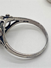 925 Sterling Silver Fire Blue Opal Flower Design Cocktail Ring Size 7.5