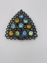 Vintage Art Deco Unk Mark Silver Tone Uranium Glass/Multicolor Glass Dress Clip