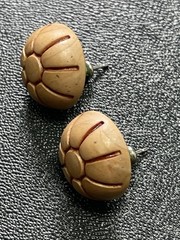 Vintage Brown Lucite Enameled Round Retro Earrings