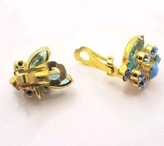 VTG Juliana Blue Teardrop AB Aurora Borealis Florette Clip-on Earrings FABULOUS!