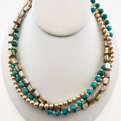 Deb Guyot Necklace Turquoise Pearl Triple Strand Sterling Silver 925 HSN Torsade