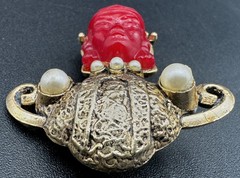 Vintage Selro Selini Asian Thai Princess Brooch Pin Faux Pearls Jewelry Unsigned