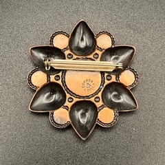 Vintage Bell Trading Post Copper Brooch Flower With Blue Lucite Floral Sunburst